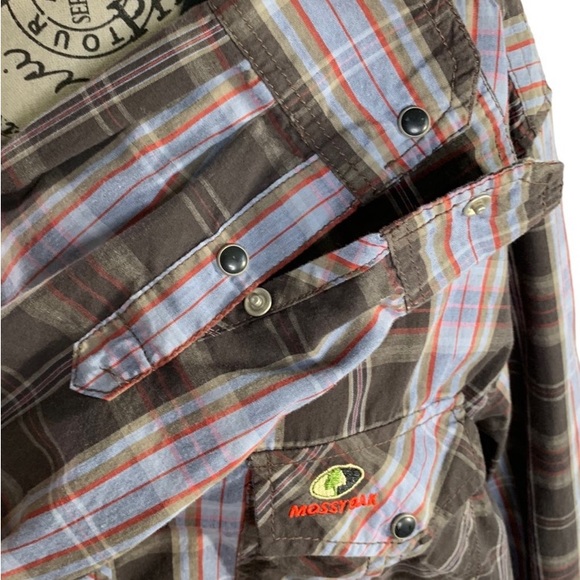 Mossy Oak camo hunting cowboy plaid snap button down shirt men’s 2X - Picture 9 of 11